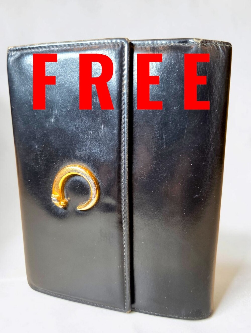FREE Cartier Panther Wallet Black Leather Gold Panther Accent